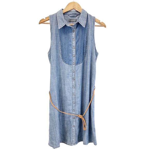 Level 99 Shirt Dress Womens Small Chambray Tencel Linen Pintuck Minimal Coastal - Picture 3 of 9